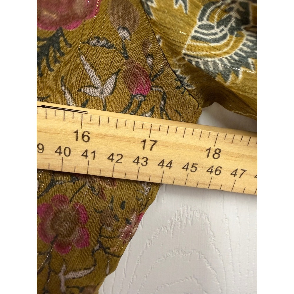 House of Harlow 1960 Mustard Yellow Floral Metallic Lurex Mini Dress Womens M - Picture 12 of 16